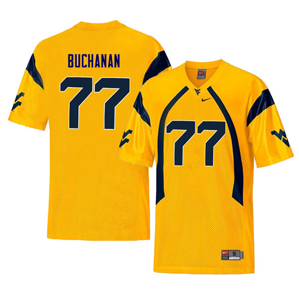NCAA Men's Daniel Buchanan West Virginia Mountaineers Yellow #77 Nike Stitched Football College Throwback Authentic Jersey HM23W57AY